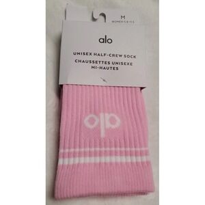 Alo Unisex Half-Crew Throwback Socks Pink/White Women's Medium 8-11.5 NWT